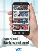 Beeld van W3C flyer over webbetalingen - hand met smartphone